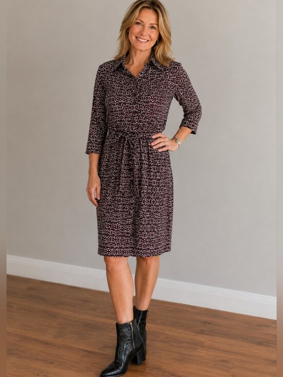 Laundry By Shelli Segal Dresses & Skirts - Laundry by Shelli Segal Pullover Jersey Dress Size 10 Maroon Black‎ Geo Retro
